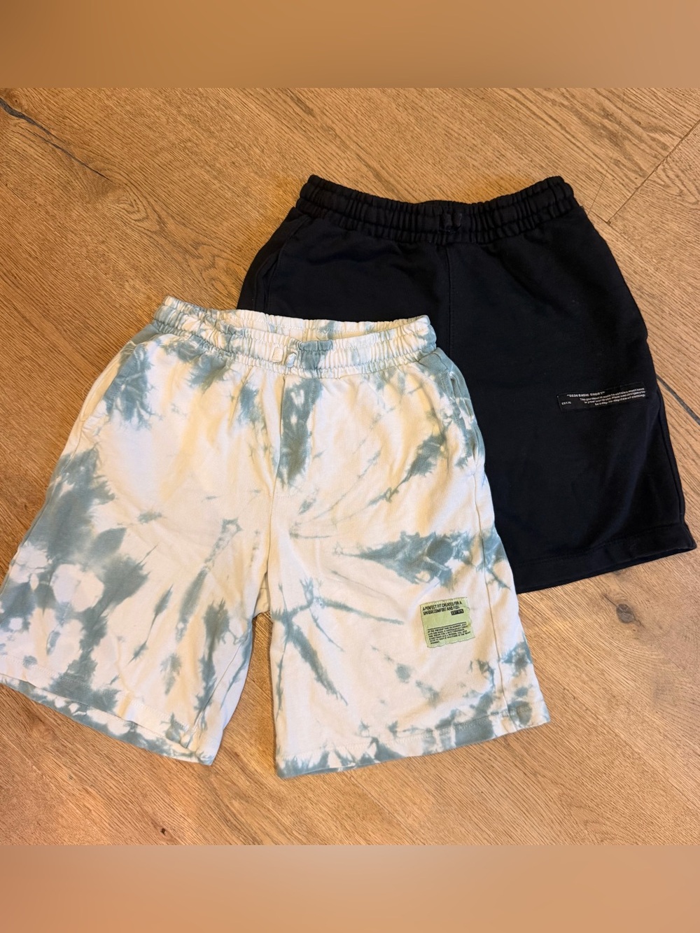 Kids Tie-Dye and black soft jersey Shorts bundle - White & Green